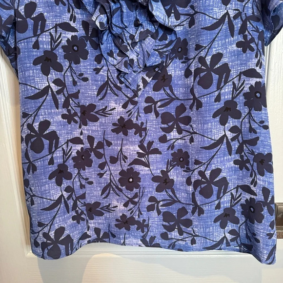 Pendleton 100% Silk Blue Black Floral Ruffle Button Blouse Top Summer  EUC Sz 16 - Picture 5 of 14